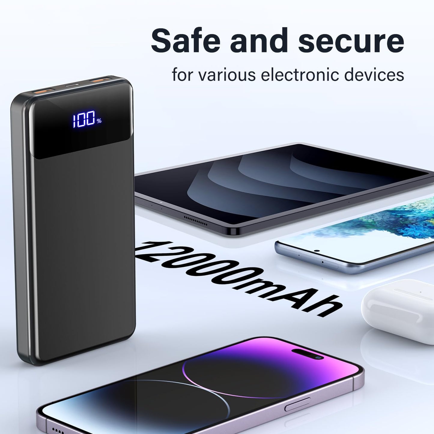 Power Bank, Portable Charger 12000mAh Fast Charging PD22.5W USB-C/USB-A Output, PowerBank Phone Battery Pack for iPhone 17 Air 16 15 14 13 Plus Pro Max Mini Glaxy