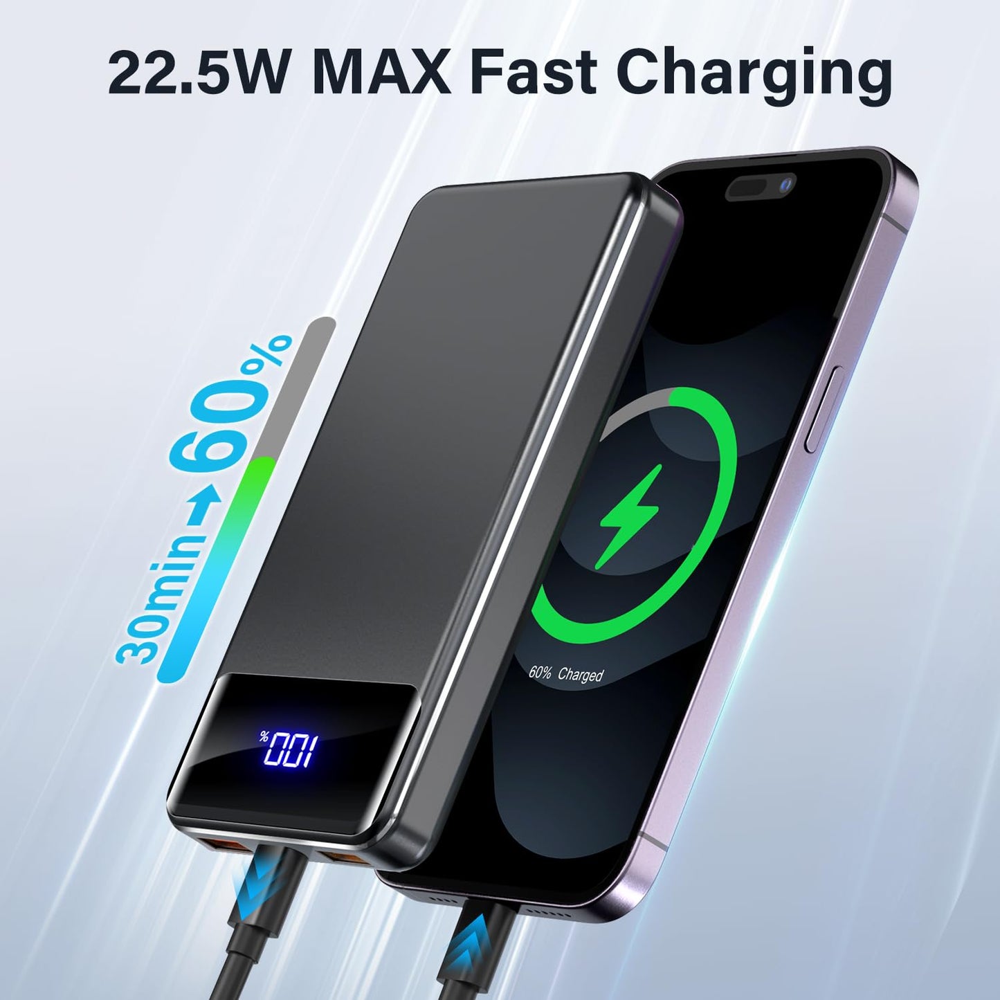 Power Bank, Portable Charger 12000mAh Fast Charging PD22.5W USB-C/USB-A Output, PowerBank Phone Battery Pack for iPhone 17 Air 16 15 14 13 Plus Pro Max Mini Glaxy