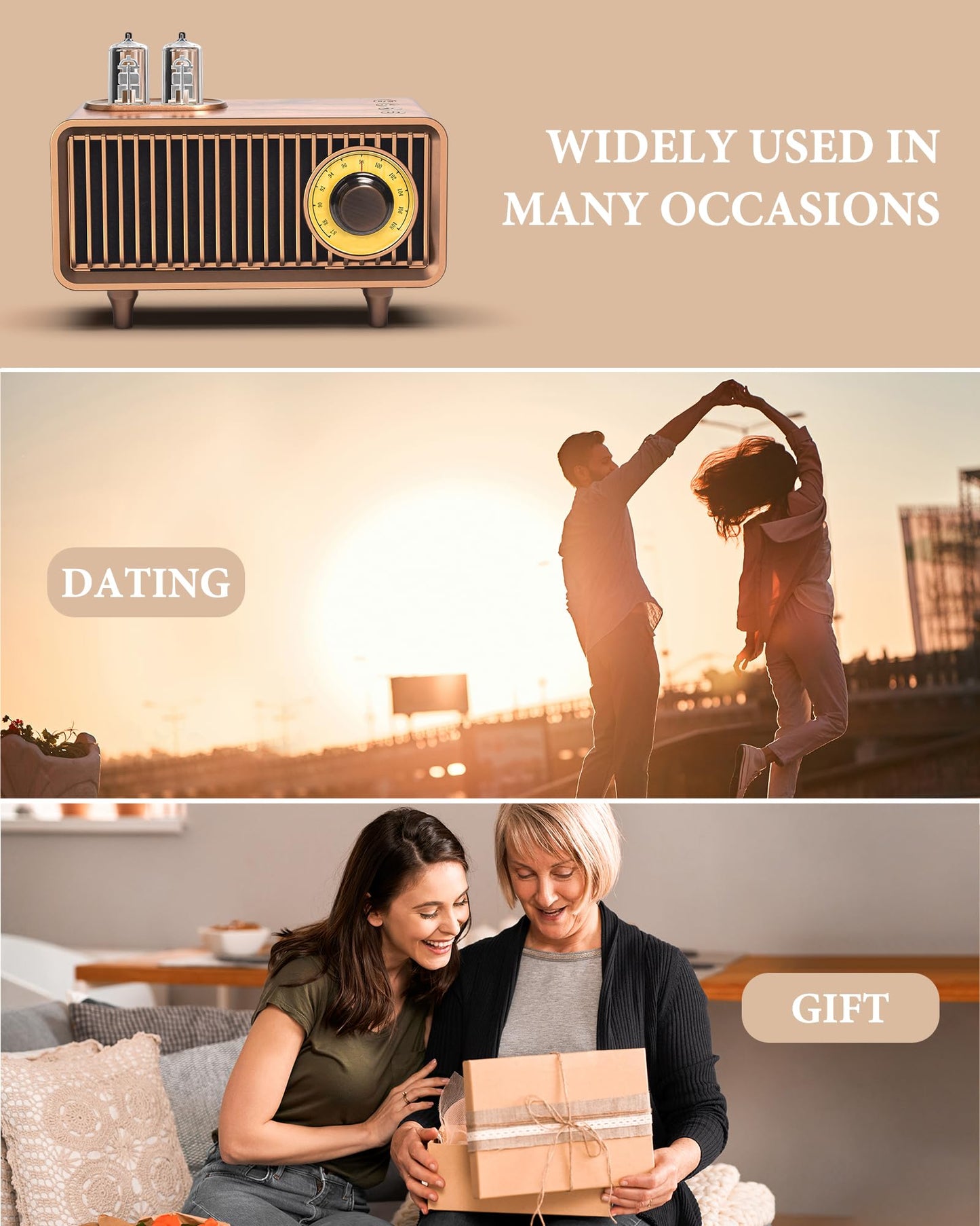 COLSUR Retro Radio, Portable Bluetooth Speaker with FM Vintage Radio, Small Radios Mains and 1500mAh Battery, Support TF Card/AUX/USB, MP3 Player, 5W Speaker, Bluetooth 5.3