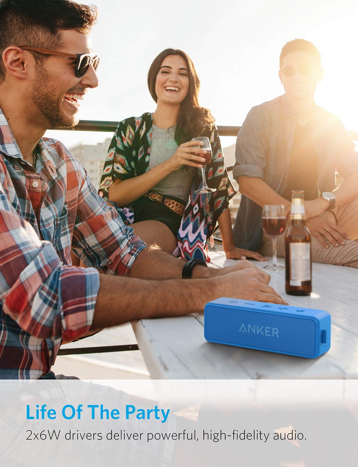 Anker Soundcore 2 Portable Bluetooth Speaker with 12W Stereo Sound, BassUp, IPX7 Waterproof, 24-Hour Playtime, Wireless Stereo Pairing, Speaker for Home, Outdoors, Travel