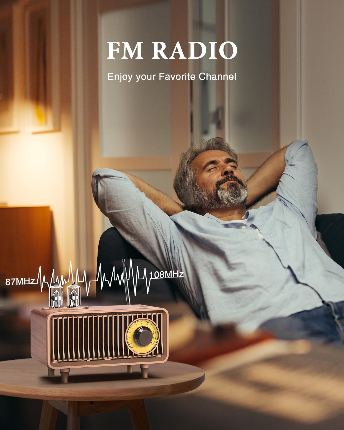 COLSUR Retro Radio, Portable Bluetooth Speaker with FM Vintage Radio, Small Radios Mains and 1500mAh Battery, Support TF Card/AUX/USB, MP3 Player, 5W Speaker, Bluetooth 5.3