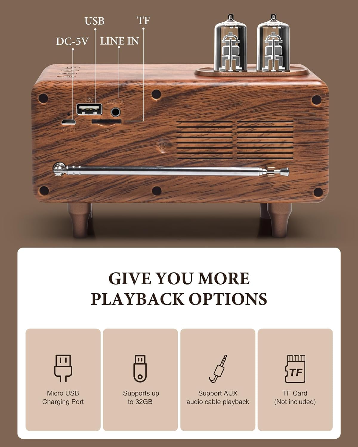 COLSUR Retro Radio, Portable Bluetooth Speaker with FM Vintage Radio, Small Radios Mains and 1500mAh Battery, Support TF Card/AUX/USB, MP3 Player, 5W Speaker, Bluetooth 5.3