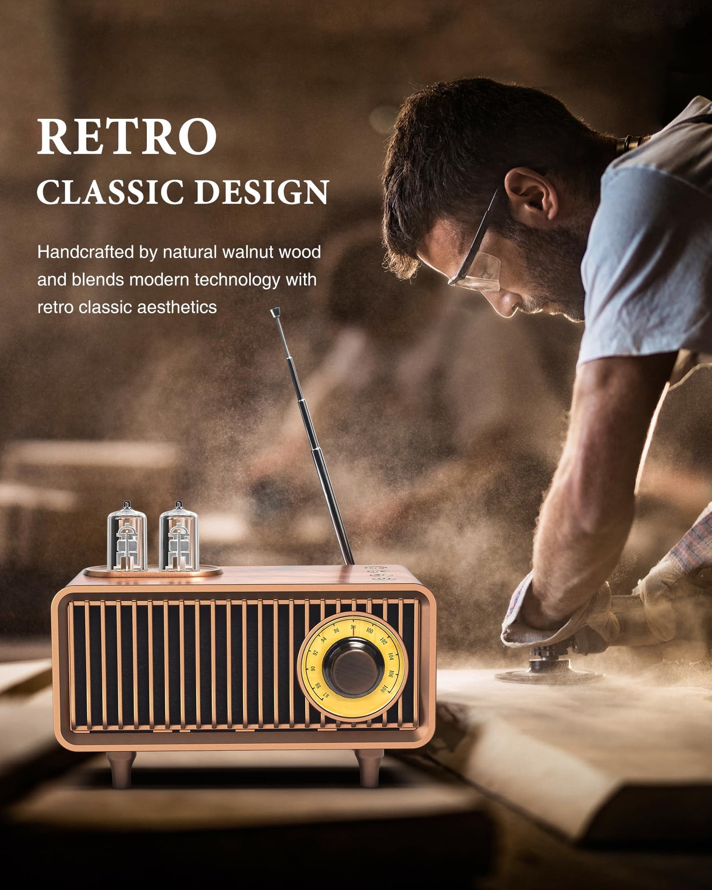 COLSUR Retro Radio, Portable Bluetooth Speaker with FM Vintage Radio, Small Radios Mains and 1500mAh Battery, Support TF Card/AUX/USB, MP3 Player, 5W Speaker, Bluetooth 5.3