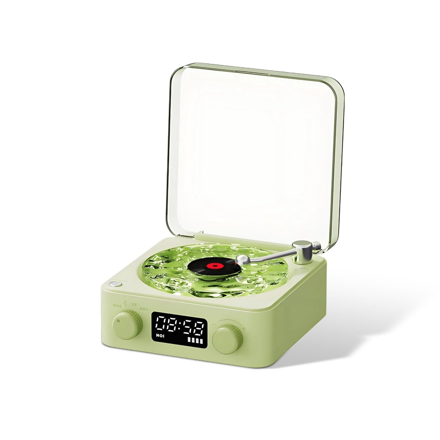 Bluetooth Record Player, 3 in 1 Record Player Style Speaker with Night Light and Time Display,Mini Record Player with 4 Sounds of Nature (White)
