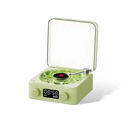 Bluetooth Record Player, 3 in 1 Record Player Style Speaker with Night Light and Time Display,Mini Record Player with 4 Sounds of Nature (White)