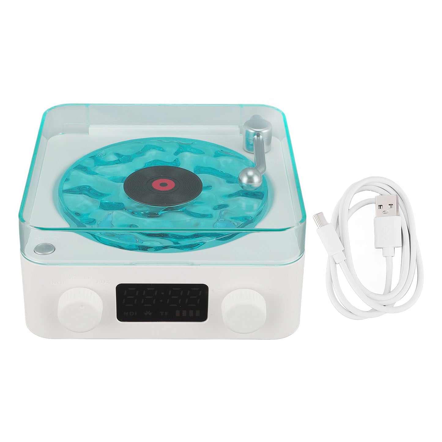 Bluetooth Record Player, 3 in 1 Record Player Style Speaker with Night Light and Time Display,Mini Record Player with 4 Sounds of Nature (White)