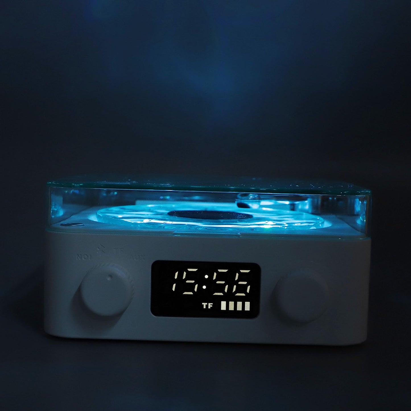 Bluetooth Record Player, 3 in 1 Record Player Style Speaker with Night Light and Time Display,Mini Record Player with 4 Sounds of Nature (White)