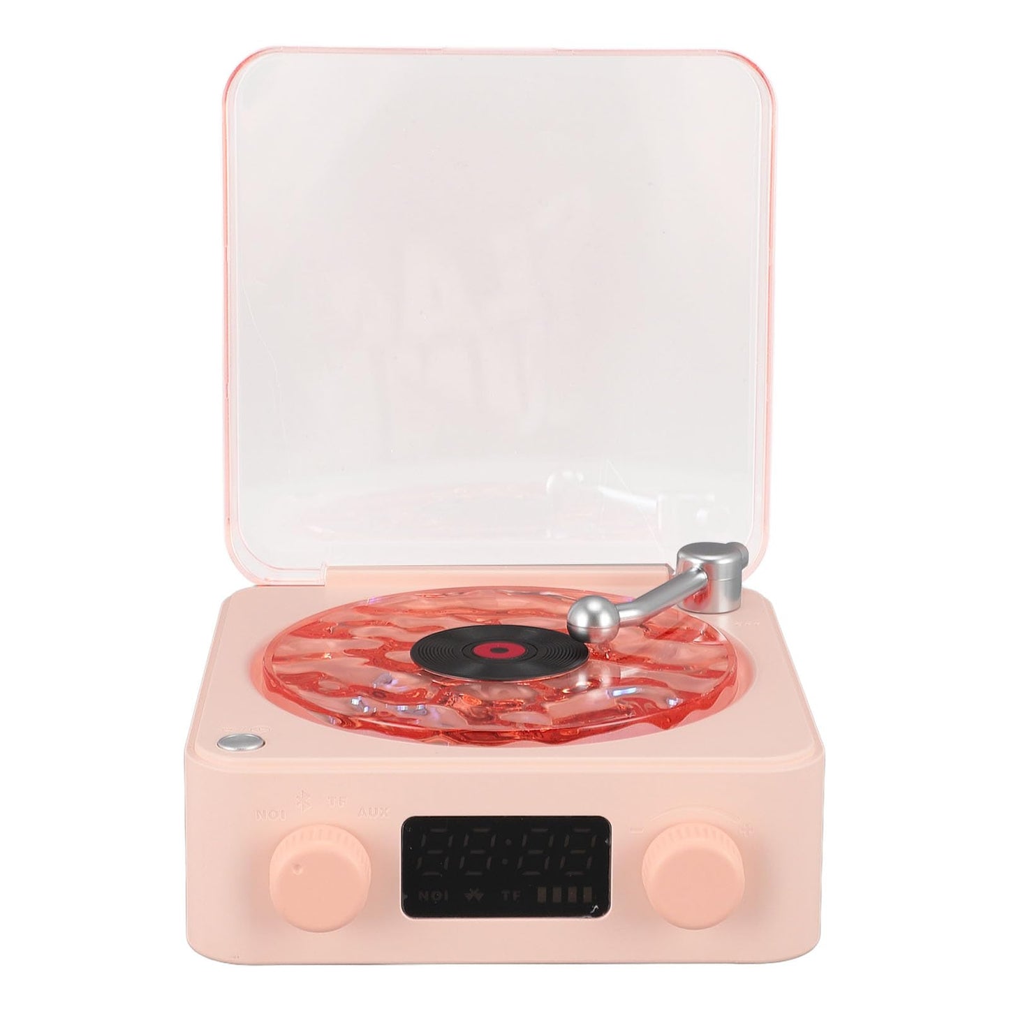 Bluetooth Record Player, 3 in 1 Record Player Style Speaker with Night Light and Time Display,Mini Record Player with 4 Sounds of Nature (White)