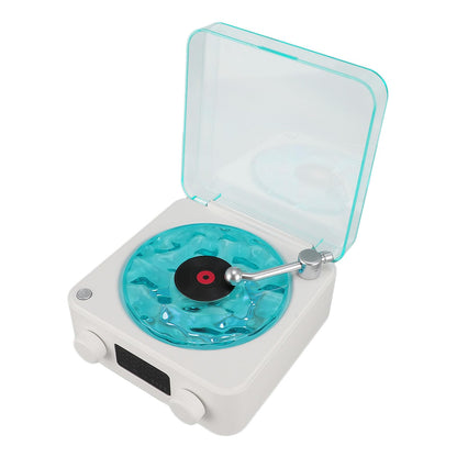 Bluetooth Record Player, 3 in 1 Record Player Style Speaker with Night Light and Time Display,Mini Record Player with 4 Sounds of Nature (White)