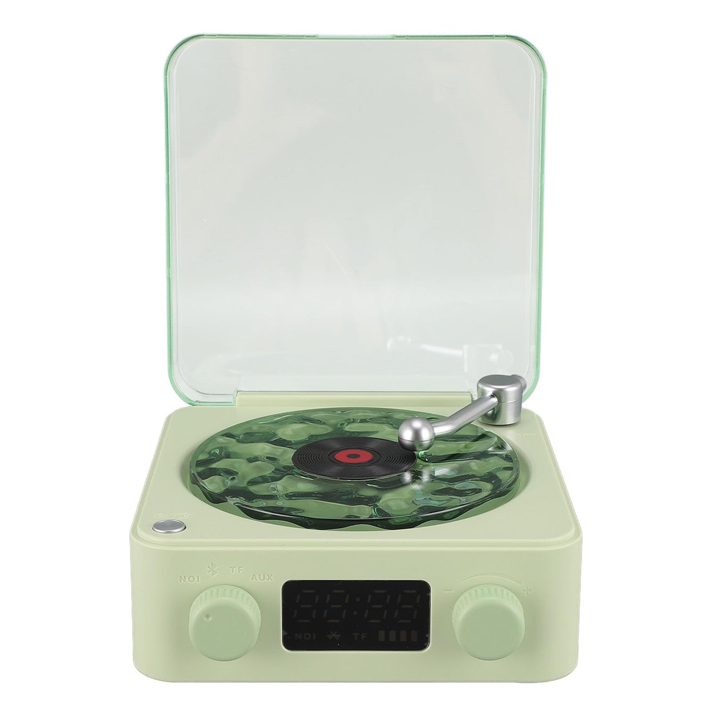 Bluetooth Record Player, 3 in 1 Record Player Style Speaker with Night Light and Time Display,Mini Record Player with 4 Sounds of Nature (White)