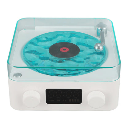 Bluetooth Record Player, 3 in 1 Record Player Style Speaker with Night Light and Time Display,Mini Record Player with 4 Sounds of Nature (White)