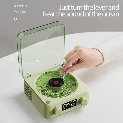 Bluetooth Record Player, 3 in 1 Record Player Style Speaker with Night Light and Time Display,Mini Record Player with 4 Sounds of Nature (White)
