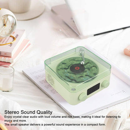 Bluetooth Record Player, 3 in 1 Record Player Style Speaker with Night Light and Time Display,Mini Record Player with 4 Sounds of Nature (White)