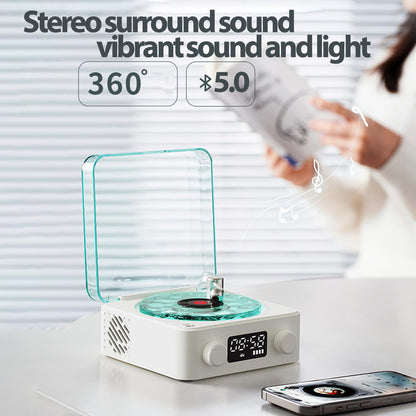 Bluetooth Record Player, 3 in 1 Record Player Style Speaker with Night Light and Time Display,Mini Record Player with 4 Sounds of Nature (White)
